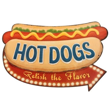 OPEN ROAD BRANDS Open Road Brands 90169035-S Hot Dogs Relish the Flavor Embossed Tin Sign 90169035-S